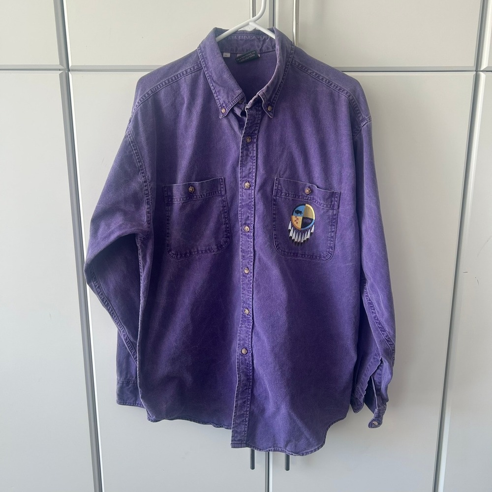 Coldwater Creek Purple Denim Shirt Buffalo Southwestern Embroidered Mens Large